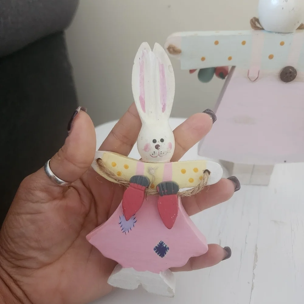 Colorful Wooden Bunny Figurines